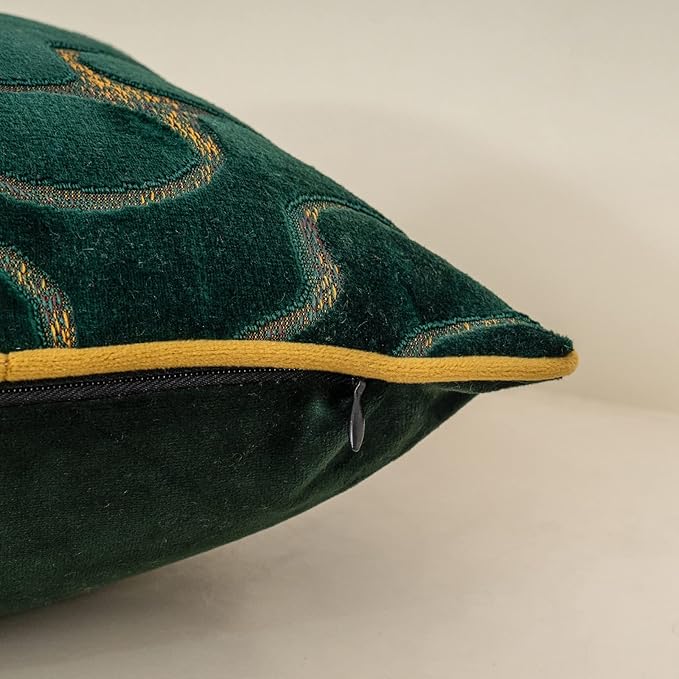 Yangest Green Square Throw Pillow Cover Wavy Velvet Cushion Cover Modern Zippered Pillowcase for Sofa Couch Bedroom Living Room Chair, 20 x 20 Inch