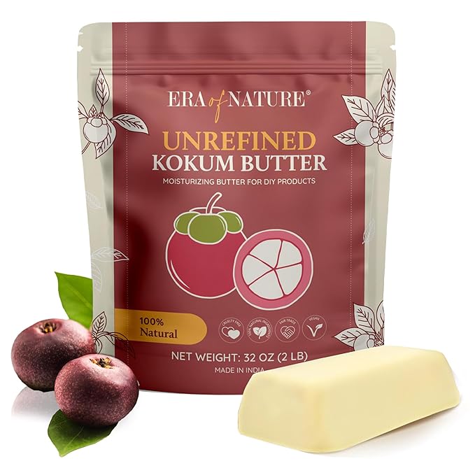 era of nature Kokum Butter Raw - 32 oz (2lb) – Natural Butter for Body Butters, Lotion Bars, Lip Balm, Soap Making – Blends Well with Shea or Cocoa Butter – For Stretch Marks, Scars, Pregnancy Care
