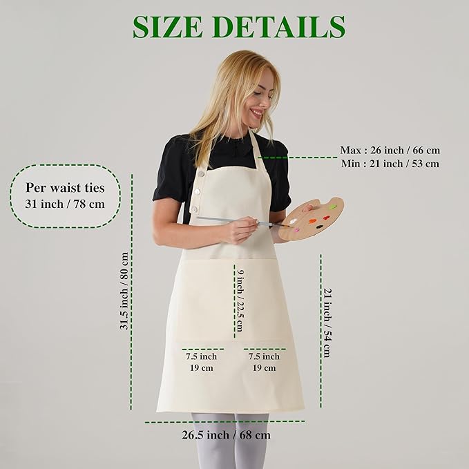 TOSHE Kitchen Apron Waterdrop Resistant Cotton Apron with adjustable Aprons for Women with Pockets 10 Color option Cooking Cream Apron (Cream)