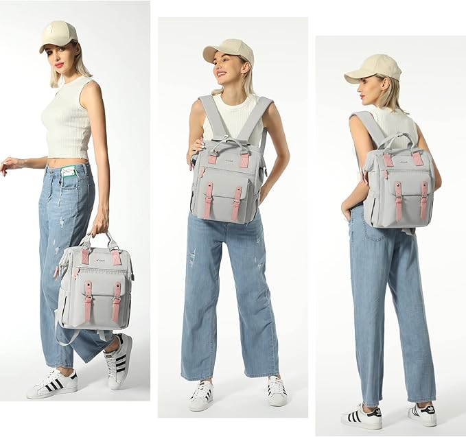 LOVEVOOK Laptop Backpack for Women School Work Travel Backpack Purse, College Bookbag Nursing Backpack Business Computer Bag Doctor Nurse Bags, 15.6 Inch, Light Grey-pink