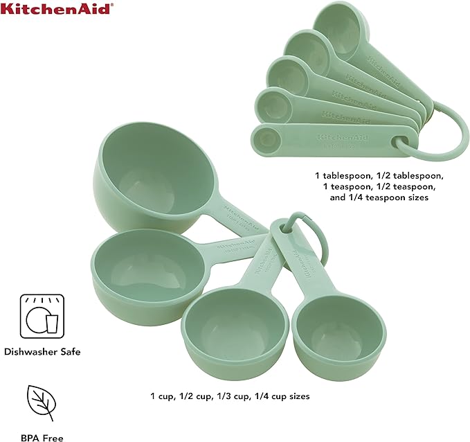 KitchenAid Universal Easy To Read Measuring Cup and Spoon Set with Soft Grip Handle for Maximum Control, Hang Hole and Nesting For Easy Storage, Dishwasher Safe, 9 Piece, Pistachio