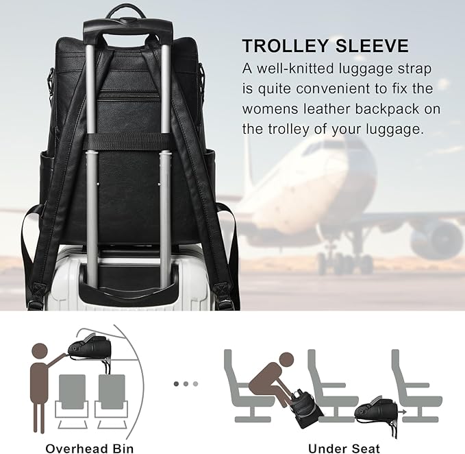 Shrrie 15.6 inch Laptop Backpack for Women,Large Leather Backpack Purse,Travel,Carry on,Water Resistant Casual Laptop Backpacks,College Backpack,Work Backpack for Women,Two-tone Black