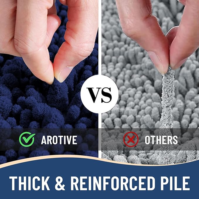 Arotive Luxury Chenille Bathroom Rug Mat, Extra Soft Thick Absorbent Shaggy Bath Rugs, Non-Slip Machine Wash Dry, Plush Bath Mats for Bathroom, Shower and Tub, 40x24, Navy