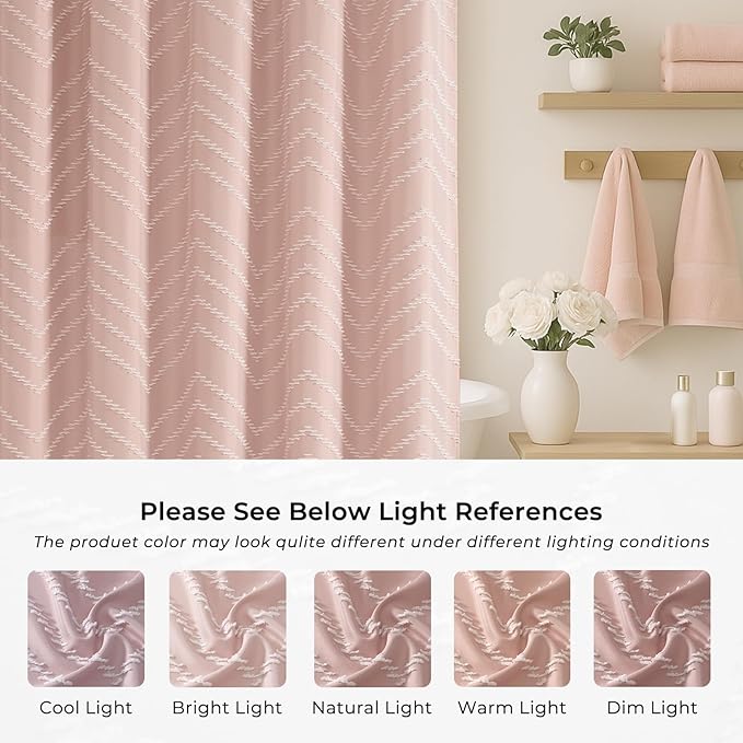 Extra Long Blush Pink Boho Shower Curtain Cute Shower Curtain Textured Tufted Chevron Striped Minimalist 72 x 96 Bathroom Shower Curtains