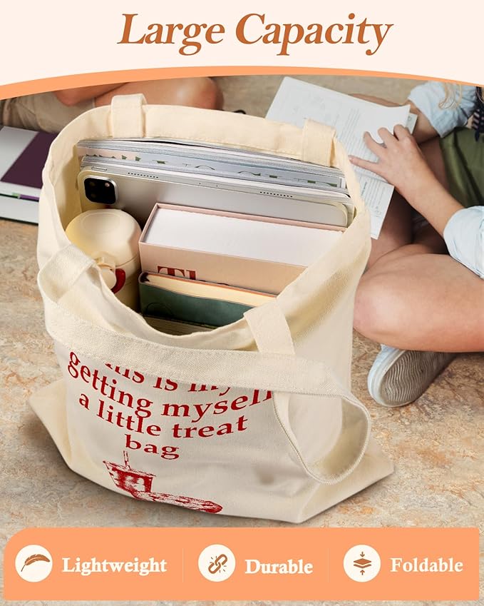 Canvas Tote Bag with Pocket - Aesthetic Cute Canvas Bag for Women Shoulder Totes for Shopping, Work, Gym