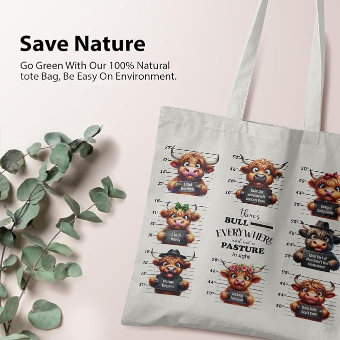 Western Highland Cow Canvas Tote Bag - Highland Cow Lover Gifts,Canvas Shoulder Bag for Women for Girls