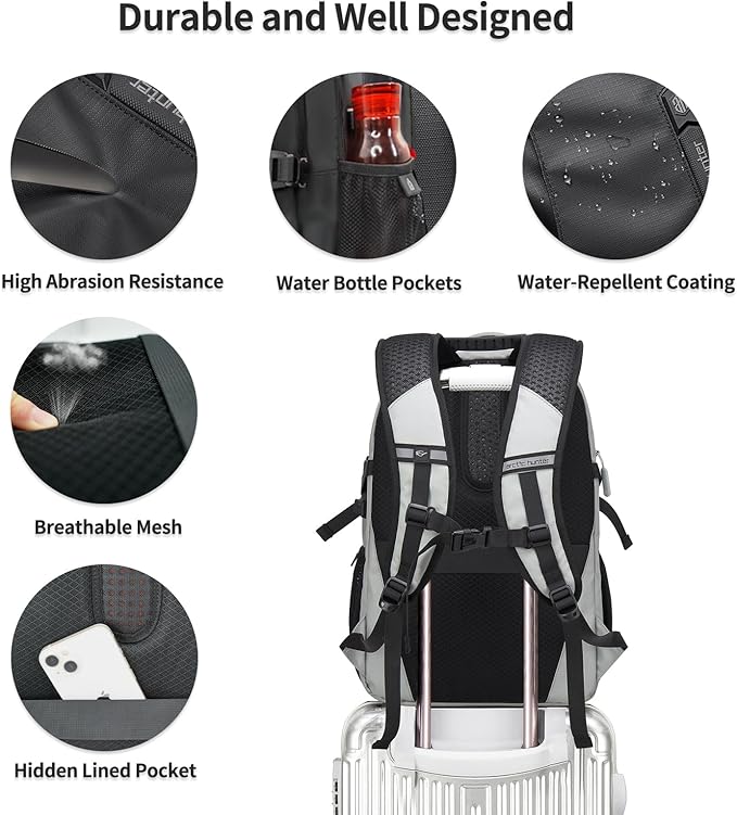 Travel Carry On 15.6" Laptop Backpack for Men, Large 30L Anti-Theft & Waterproof Backpacks Flight Approved for Business, Commuting, Work, Weekend Casual Daypack, Grey, Silver