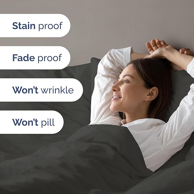 Duvet Cover Queen Size Set - Extra Soft Queen Size Duvet Cover 90 x 90 with 2 Pillow Shams - Hotel Luxury Easy Care and Fade Free w/Zipper Closures & Ties - Comfy Breathable Bedding Set (Charcoal)