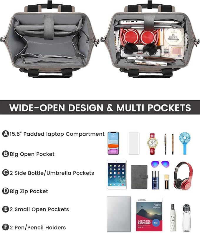 FALANKO Women Laptop Backpack, Doctor Nurse Teacher Work Adult Backpack for 15.6 Inch Laptop with RFID Anti-theft USB Charging Port College Business Computer Bookbag Grey Black