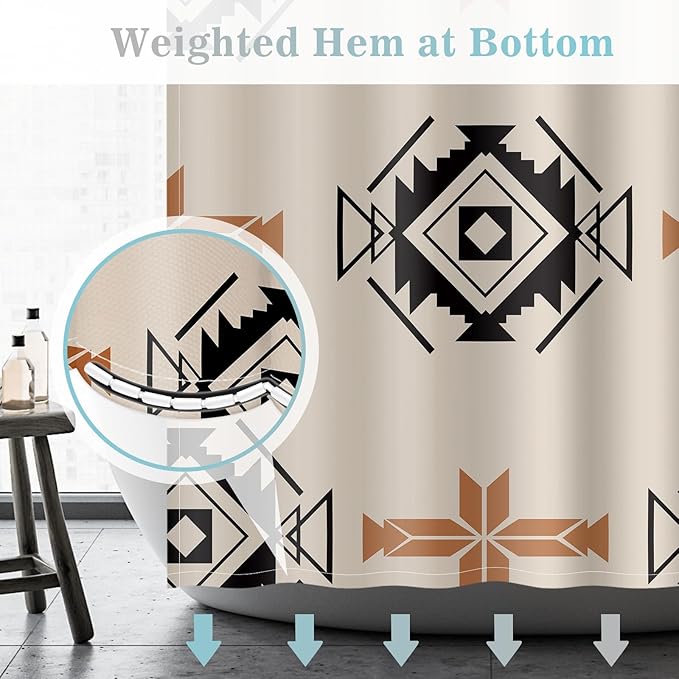 Aimego Western Aztec Shower Curtain - Boho Chic Geometric Southwest Ethnic Tribal Vintage Country Farmhouse Fabric Cloth Bath Shower Curtains Set with 12 Hooks for Bathroom Decor Accessories, 72"x72"