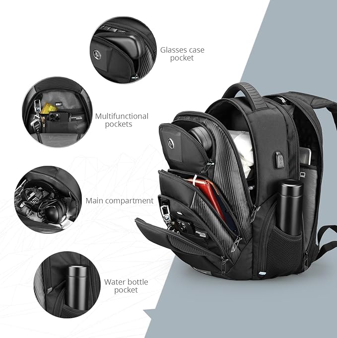 Swissdigital Design Men's 17 Inch Laptop Backpack with Apple Find My Network and USB Charging Port, Large Capacity Business Travel Backpack for College and Business | SD1643FB-01