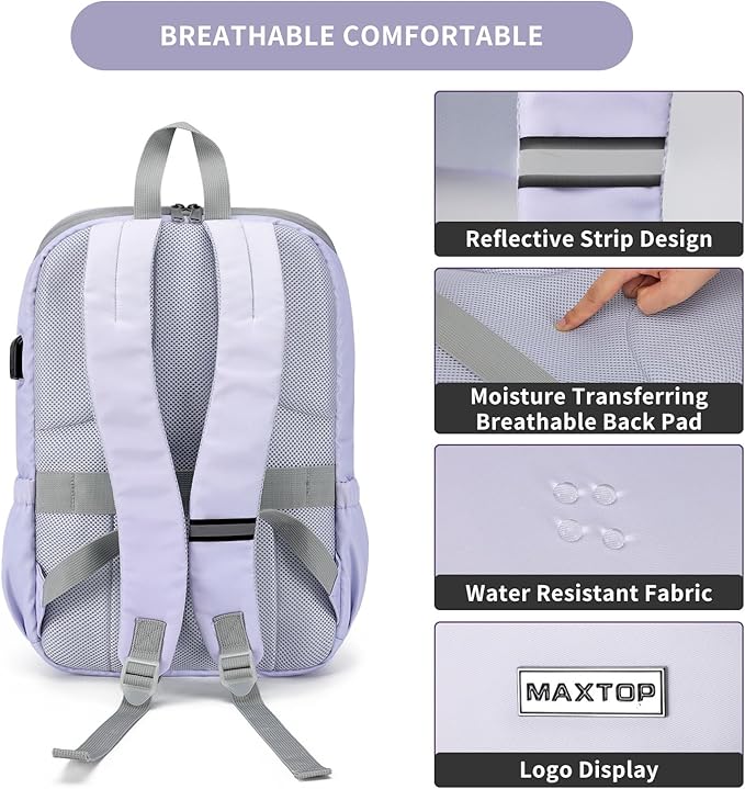 MAXTOP Deep Storage Laptop Backpack with USB Charging Port[Water Resistant] College Computer Bookbag Fits 16 Inch Laptop