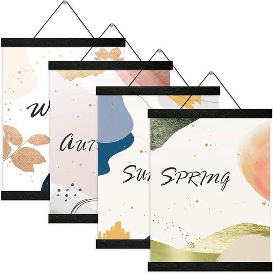 4 Pack Magnetic Poster Hanger Frame 12 inch Black,12x16 12x18 12x20 12x24 Wood Magnet Frames Hangers for Photos, Pictures, Prints, Maps, Canvas Artwork,Diamond Art Painting,Canvas Hanger