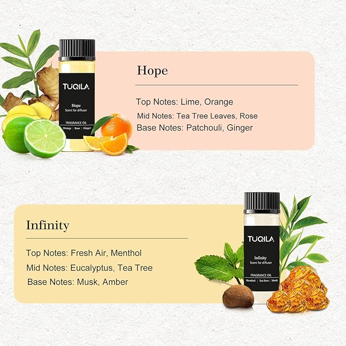 Waterless Diffuser Essential Oil Set(6X 20mL), Hotel Luxury Aroma Scent Oil My Way, Diamond, Hope, Infinity, White Tea, Usage Cold Air Diffuser Oils Aromatherapy for Home, Office, Car
