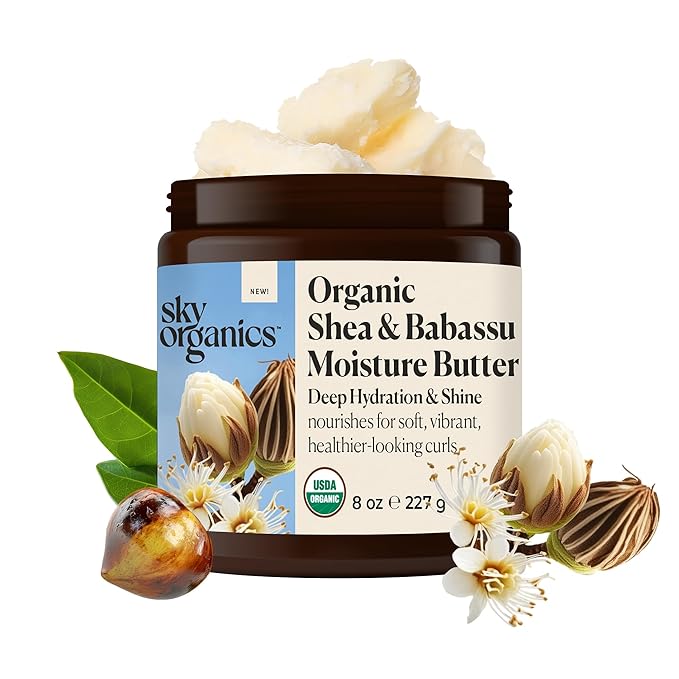 Sky Organics USDA Organic Shea & Babassu Moisture Butter, Deeply Hydrating, Nourishing, Soft, Shiny, Healthier-Looking Curls, Tames Frizz, Boosts Shine, Conditions, Curly Hair, 8 Oz w Ebook