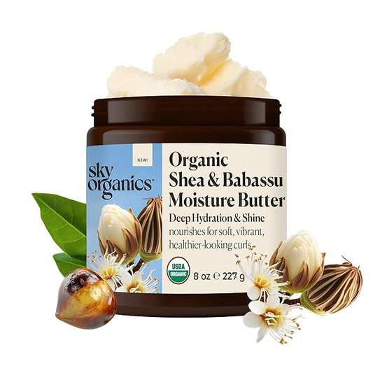 Sky Organics USDA Organic Shea & Babassu Moisture Butter, Deeply Hydrating, Nourishing, Soft, Shiny, Healthier-Looking Curls, Tames Frizz, Boosts Shine, Conditions, Curly Hair, 8 Oz w Ebook