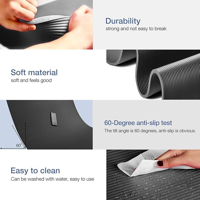 Yoga Mat Non Slip NBR Thick Yoga Mat, 72"L x 32"W x 0.6"TH (185cm x 80cm x 15mm), Anti-Tear Exercise Mat with Carrying Strap and Bag, Workout Mats for Yoga, Pilates and Floor Exercises