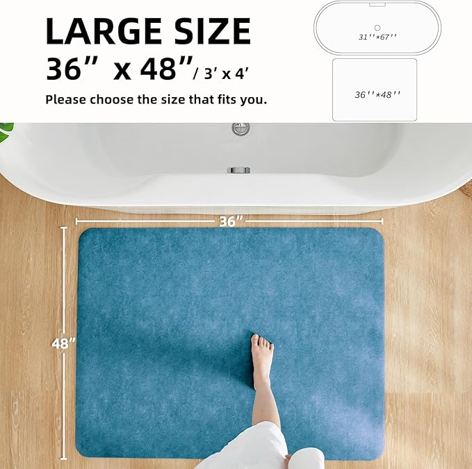 Bathroom Mat Quick Dry, Bathroom Rugs Non Slip Washable Thin Absorbent Bath Mat Fits Under Door Bathroom Floor Mat Perfect for Bath, Shower, or Sink 36"x48" Denim Blue