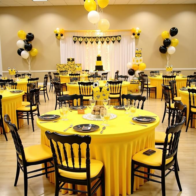 Outpain Spandex Round Tablecloths - 6 Pack Yellow, 72 inch Fitted Table Cloths with Skirt - Wrinkle Free for Wedding Party Dining Banquet