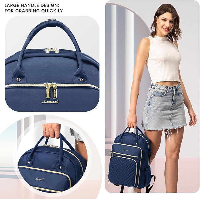 LOVEVOOK 15.6 Inch Laptop Backpack for Women,Fashion Work Travel Backpack,Waterproof Day Pack Purse for Teacher Nurse, Navy Blue.