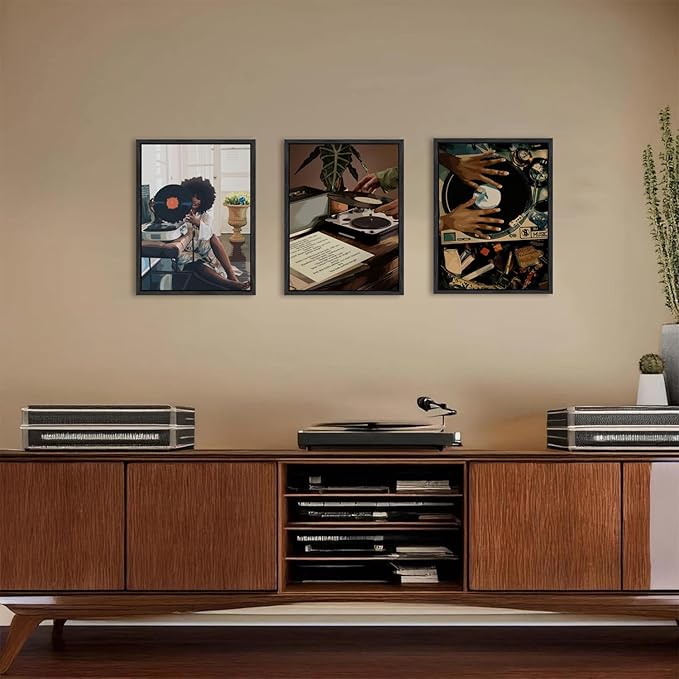 YFvrPt Black Woman Wall Art Set of 3, Fashion African American Women Wall Decor Trendy Abstract Girl Canvas Prints Aesthetic Pictures for Bedroom Living Room 12x16 inch Black Framed