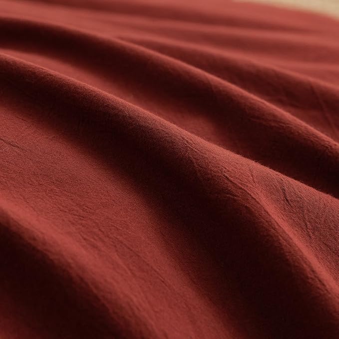 BESTOUCH Duvet Cover Set 100% Washed Cotton Linen Feel Super Soft Comfortable Chic Lightweight 3 PCs Home Bedding Set Solid Fired Brick Red Cal King