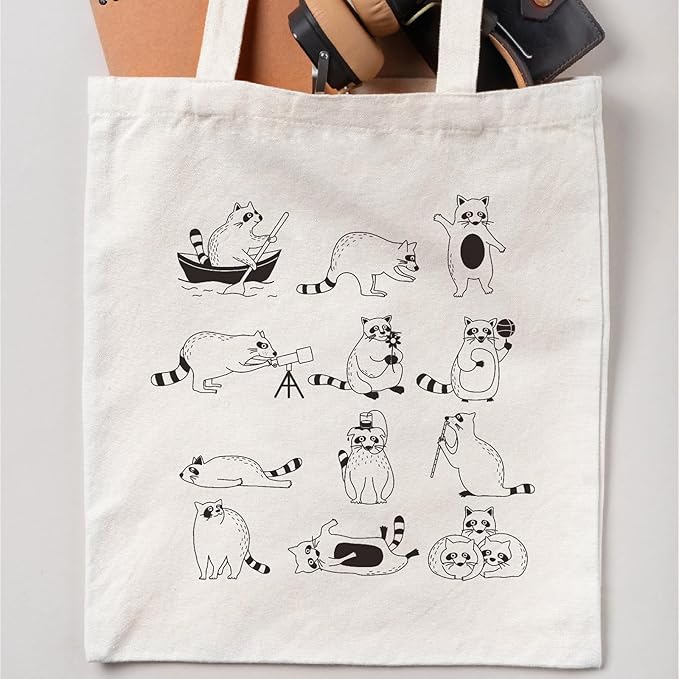 Raccoon Tote Bag Funny Tote Bag Cute Cotton Canvas Bag for Women Gift Reusable Grocery Bag Shopping Beach Shoulder Bag