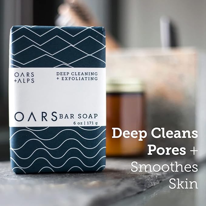 Oars + Alps Blue Charcoal Exfoliating Bar Soap for Men, Deep Cleaning & Exfoliating Soap, Dermatologist Tested & Made with Natural Clean Ingredients, All Skin Types, Travel Size, 1pk, 6oz