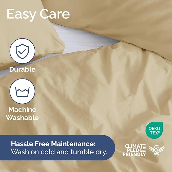 Duvet Cover Queen Size Set - Extra Soft Queen Size Duvet Cover 90 x 90 with 2 Pillow Shams - Hotel Luxury, Easy Care and Fade Free with Zipper Closures & Ties - Comfy, Breathable Bedding Set (Beige)