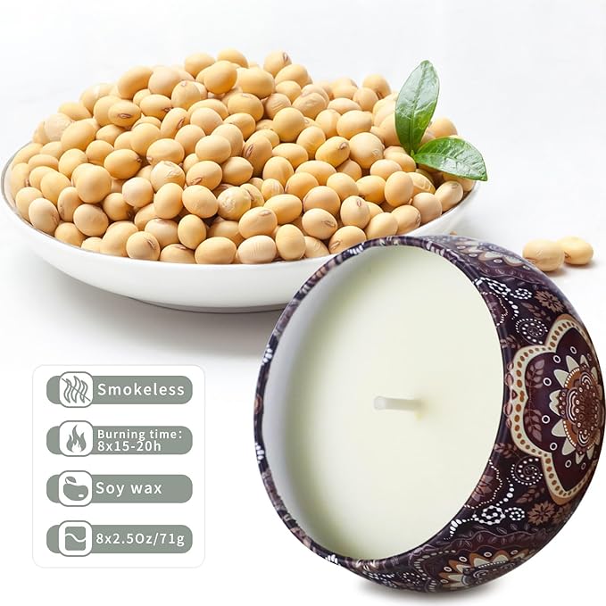 Scented Candles Set, 8 Pack Aromatherapy Candle, Stress Relief & Body Relaxation, 160H Burning, Portable Travel Tin, Candles for Home Scented, Ideal for Yoga, Meditation, Bath, Valentines Day Gifts