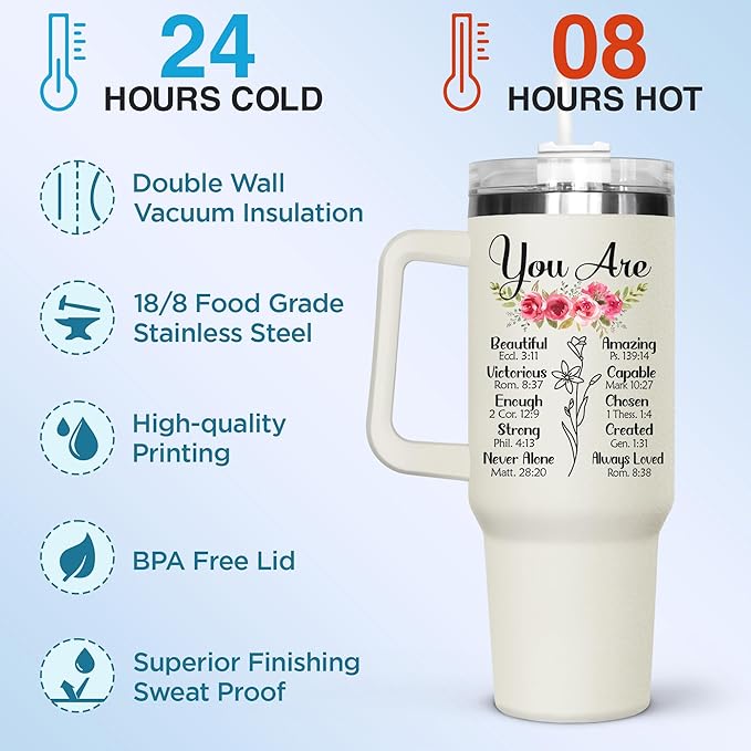 Christian Gifts for Women, Inspirational gifts for woman - Christian Birthday gifts for women friendship, Religious Gifts for Women - Christmas Birthday Woman 40Oz Tumbler with Handle for Girl, Female