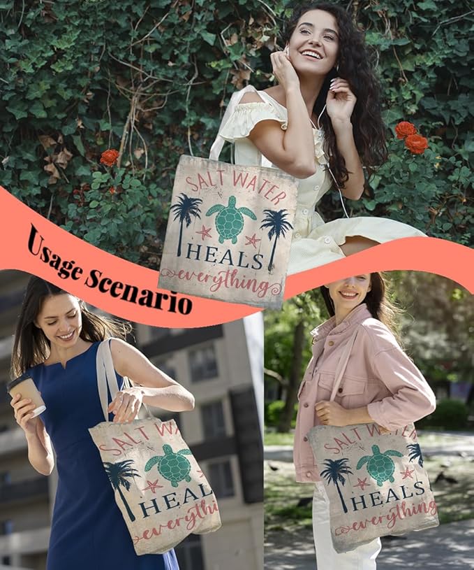 Lake Turtle Canvas Tote Bag for Women Teen Girls Gifts Cute Small Travel Work Tote Bags Reusable Grocery Bags Shoulder Bag