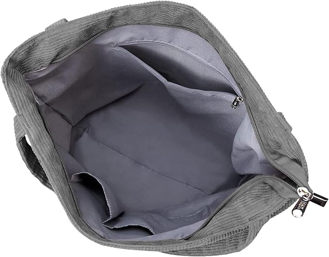 KALIDI Women Corduroy Tote Bag Zipper Casual Tote's Handbag Big Capacity Shoulder Bag with Pockets