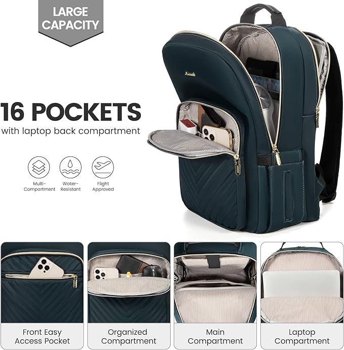 LOVEVOOK Laptop Backpack for Women 15.6 inch,Cute Womens Travel Backpack Purse,Professional Laptop Computer Bag,Waterproof Work Business College Teacher Bags Carry on Backpack with USB Port,Blue-green