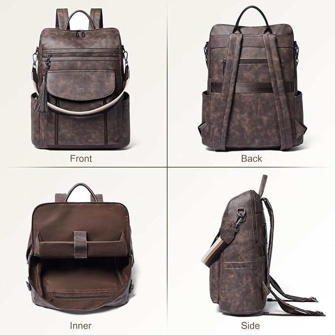 Shrrie Laptop Backpack for Women 15.6 inch,Travel Leather Backpack Purse Nurse Teacher Carry on Backpack Computer Bag,Professional Water-Resistant College Business Work Casual Daypack,Deep Gray