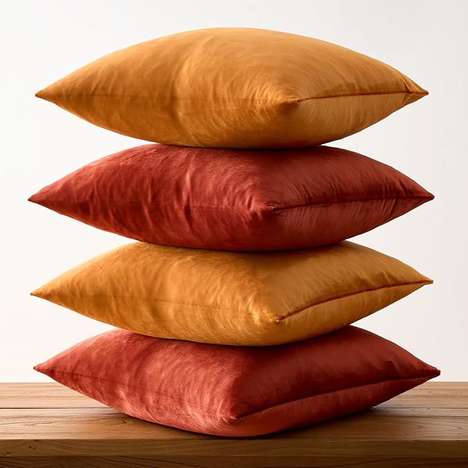 GIGIZAZA Velvet Pillow Covers 16x16,Burnt Orange Soft Throw Pillow Covers Set of 4 Square Decorative Modern Pillows Covers for Living Room