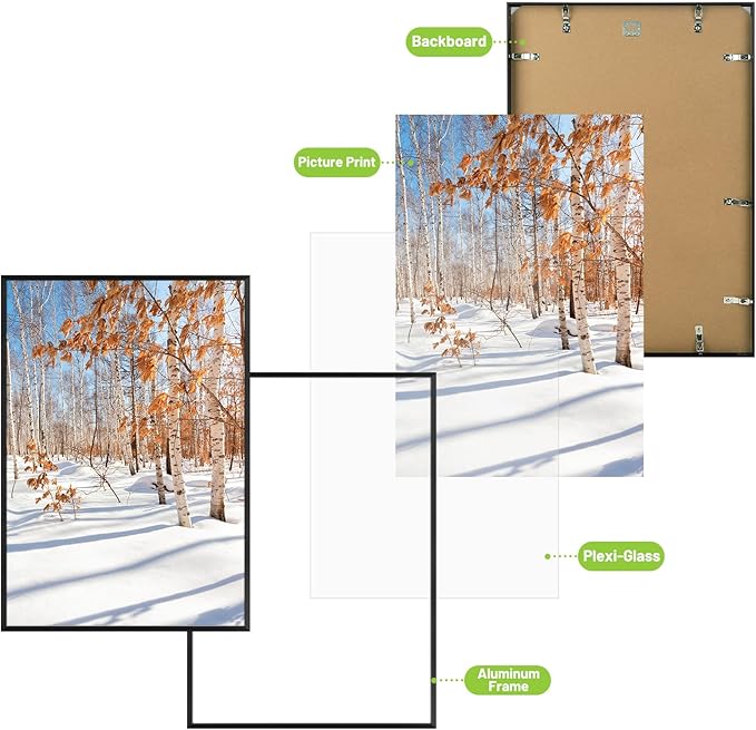 Golden State Art, 16x24 Aluminum Picture Frame, Black Metal Thin Poster Frames for 16 x 24 inch Photo, Acrylic Front, Wall Hook for Horizontal or Vertical Display, 3 Pack