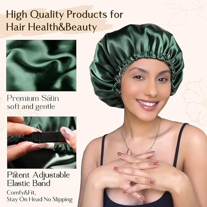 YANIBEST Adjustable Silk Bonnet Double Layer Satin Bonnet Hair Bonnet for Sleeping Bonnets for Women Hats Curly Natural Hair, Sage