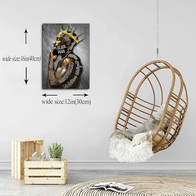 Framed African American Wall Art Man Portrait Wall Art Inspirational Black Man Motivational Quotes Afro King Poster Abstract Canvas Prints Painting Home Decor for Bedroom Living Room Ready to Hang