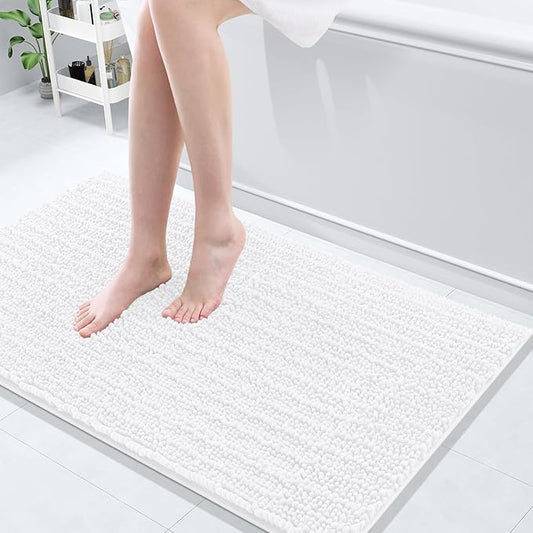 Arotive Luxury Chenille Bathroom Rug Mat, Extra Soft Thick Absorbent Shaggy Bath Rugs, Non-Slip Machine Wash Dry, Plush Bath Mats for Bathroom, Shower and Tub, 40x24, White