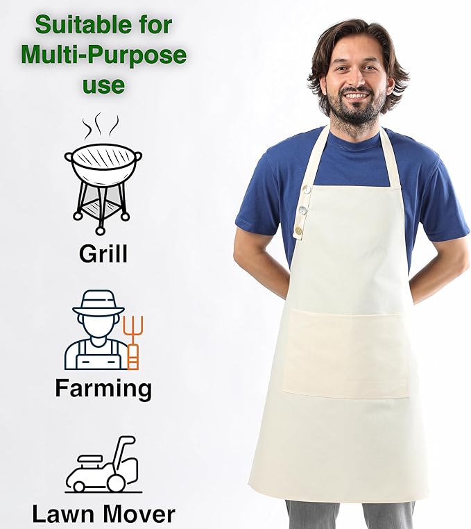 TOSHE Kitchen Apron Waterdrop Resistant Cotton Apron with adjustable Aprons for Women with Pockets 10 Color option Cooking Cream Apron (Cream)