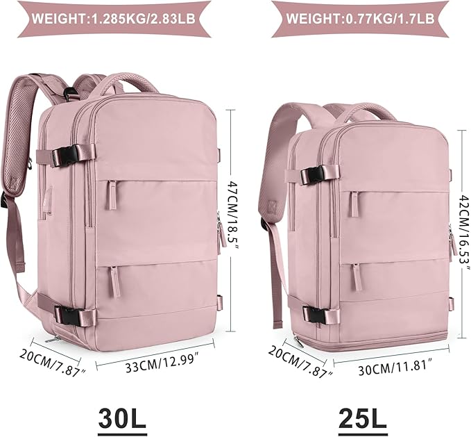 coowoz Large Travel Backpack For Women Men,Carry On Backpack Flight Approved,Hiking Backpack Waterproof Outdoor Rucksack Casual Daypack Fit 15.6 Inch Laptop Shoes Compartment (Pink Purple-L)