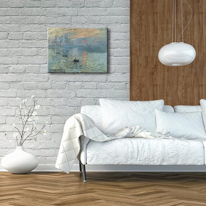 Wieco Art Impression Sunrise Canvas Prints Wall Art of Claude Monet Famous Oil Paintings Reproduction Seascape Ocean Sea Beach Pictures for Home Decorations Modern Stretched and Framed Giclee