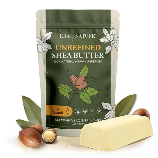 era of nature Organic Unrefined Raw African Ivory White Shea Butter 8oz - Moisturizing Raw Shea Butter Bar for Skin & Hair, DIY Lip Balm Base, Cream, Soap & Lotion Making Supplies Kit, Skincare