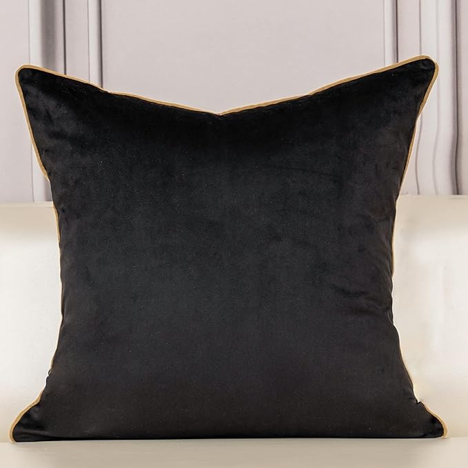 Aeckself European Floral Pillow Cover 20x20 Inch, Luxury Velvet Embroidered Decorative Throw Pillow Cover for Couch Bedroom Living Room, Black and Gold