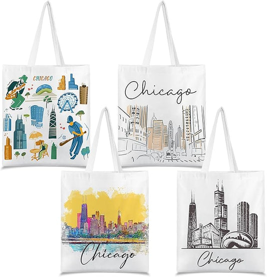 Paterr 4 Pcs City Souvenir Tote Bag-New York Chicago Seattle Los Angeles Boston San Francisco Paris Italy Las Vegas Nashville