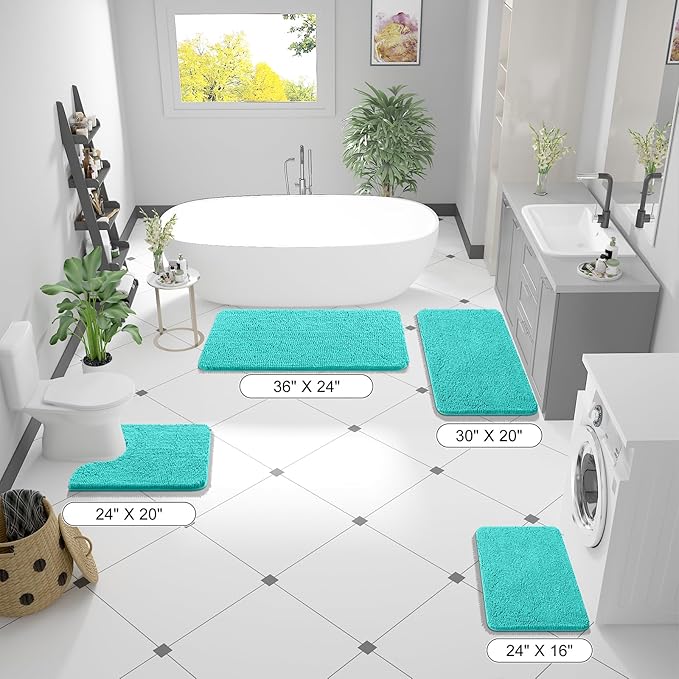 OLANLY Bathroom Rugs 36x24, Extra Soft Absorbent Chenille Bath Rugs, Rubber Backing Quick Dry, Machine Washable Bath Mats for Bathroom Floor, Tub and Shower, Home Decor Accessories, Teal