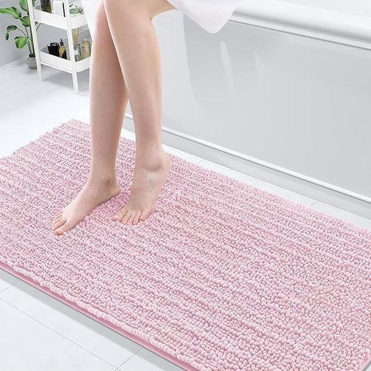 Arotive Luxury Chenille Bathroom Rug Mat, Extra Soft Thick Absorbent Shaggy Bath Rugs, Non-Slip Machine Wash Dry, Plush Bath Mats for Bathroom, Shower and Tub, 70x24, Pink