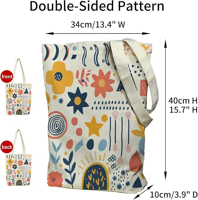 Canvas Tote Bag for Women, Aesthetic Tote Bag with Zipper Pocket for Grocery Travel Work Gift, Canvas Shopping Bag