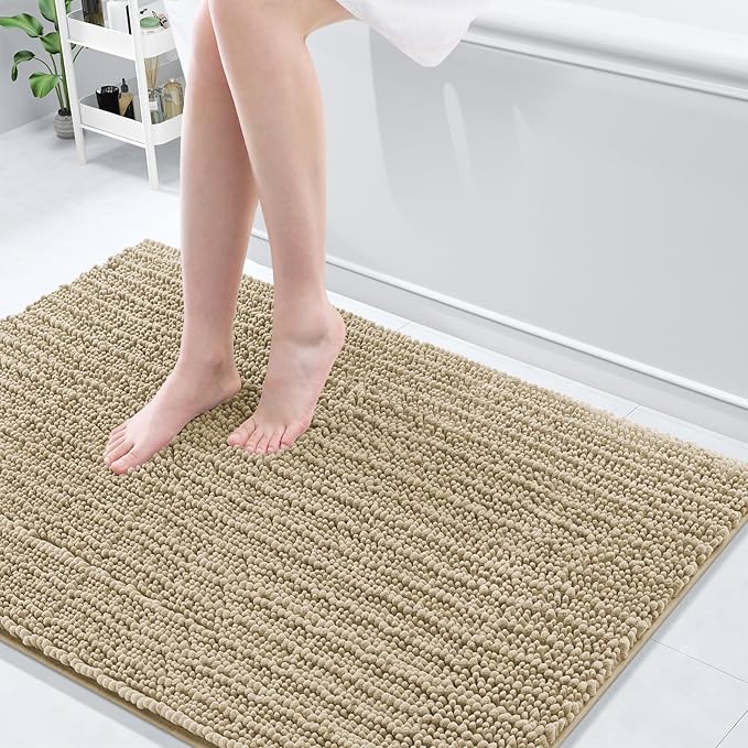 Arotive Luxury Chenille Bathroom Rug Mat, Extra Soft Thick Absorbent Shaggy Bath Rugs, Non-Slip Machine Wash Dry, Plush Bath Mats for Bathroom, Shower and Tub, 47x32, Beige